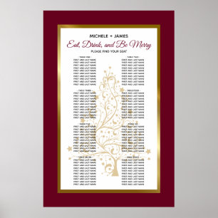 Elegant Burgundy Gold Winter Wedding Seating Chart