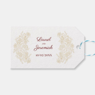 Elegant Burgundy & Golden Roses Gift Tag