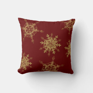 Elegant Burgundy Golden Snow Flakes   Cushion