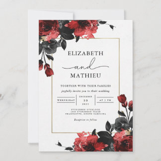 Elegant Burgundy Gothic Botanical Wedding Invitation