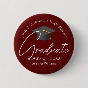 Elegant Burgundy Graduate Custom 2025 Graduation 6 Cm Round Badge