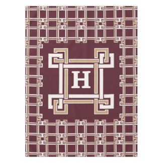 Elegant Burgundy Greek Key Monogram Tablecloth