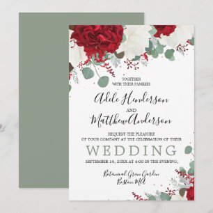 Elegant Burgundy Green Floral Wedding Invitation