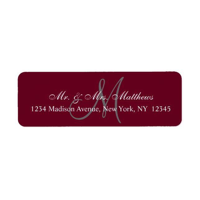 Elegant Burgundy Grey Monogram Wedding Address (Front)
