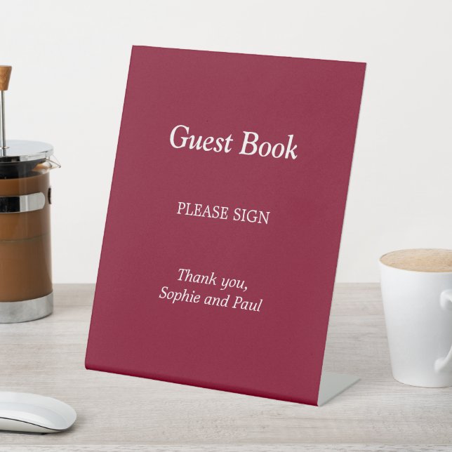 Elegant Burgundy Guest Book Pedestal Sign (In SItu)