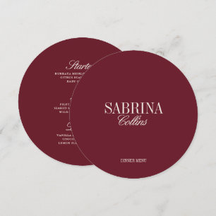 Elegant Burgundy Guest Name Wedding Menu Crad