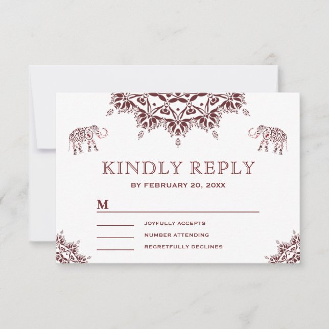 Elegant Burgundy Henna Indian RSVP (Front)