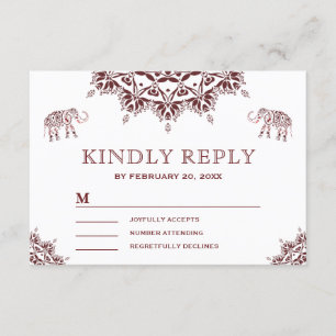 Elegant Burgundy Henna Indian RSVP Card