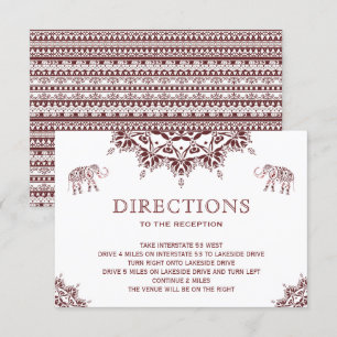 Elegant Burgundy Henna Indian Wedding Directions Invitation