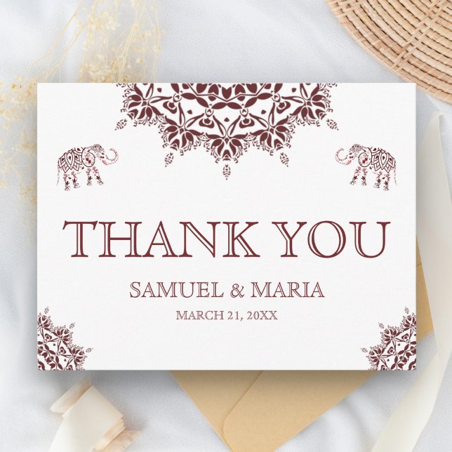 Elegant Burgundy Henna Indian Wedding Thank You Postcard (Creator Uploaded)