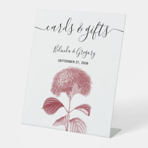 Elegant Burgundy Hydrangea Wedding Cards & Gifts Pedestal Sign