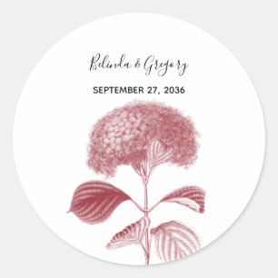 Elegant Burgundy Hydrangea Wedding Classic Round Sticker