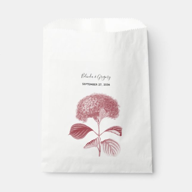 Elegant Burgundy Hydrangea Wedding Favour Bags (Front)