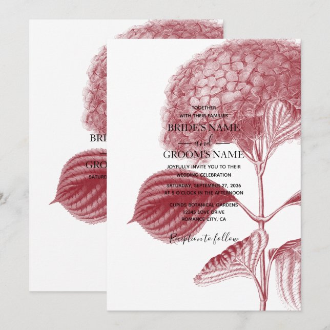 Elegant Burgundy Hydrangea Wedding Invitations (Front/Back)