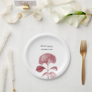 Elegant Burgundy Hydrangea Wedding Paper Plate