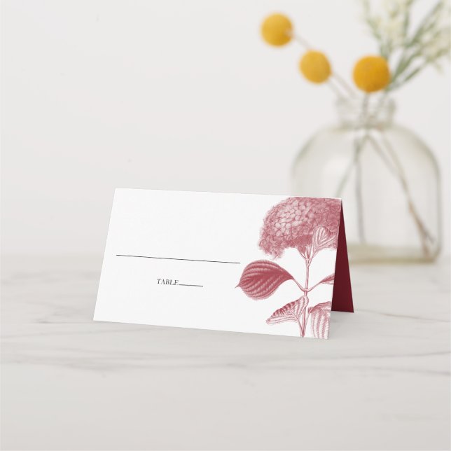 Elegant Burgundy Hydrangea Wedding Place Card (Front)