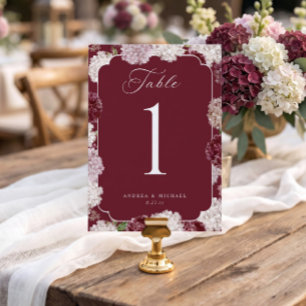 Elegant Burgundy Hydrangea Wedding Table Numbers