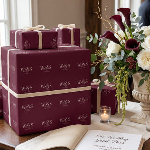 Elegant burgundy initial wedding couples wrapping paper