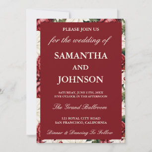 Elegant Burgundy Ivory Floral Photo Wedding Invitation