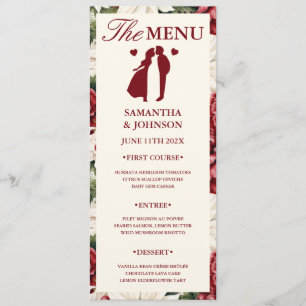 Elegant Burgundy Ivory Floral Wedding Menu Card