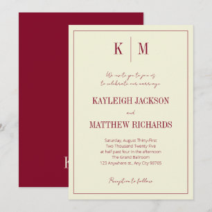 Elegant Burgundy Ivory Monogram Wedding Invitation