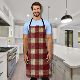 Elegant Burgundy Ivory Rust Red Plaid Pattern Apron