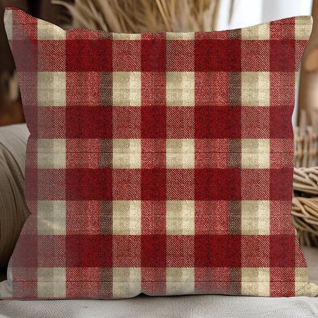 Elegant Burgundy Ivory Rust Red Plaid Pattern Cushion (Creator Uploaded)