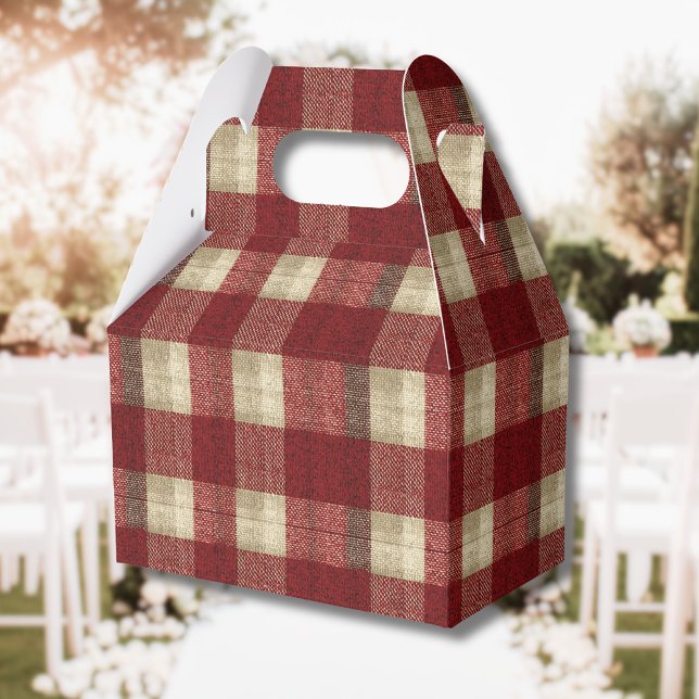 Elegant Burgundy Ivory Rust Red Plaid Pattern Favour Box (Creator Uploaded)