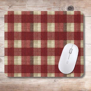 Elegant Burgundy Ivory Rust Red Plaid Pattern Mouse Mat