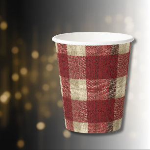 Elegant Burgundy Ivory Rust Red Plaid Pattern Paper Cups