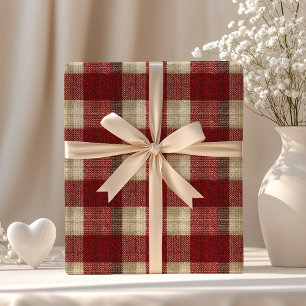 Elegant Burgundy Ivory Rust Red Plaid Pattern Wrapping Paper