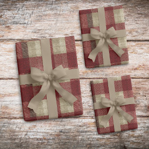 Elegant Burgundy Ivory Rust Red Plaid Pattern Wrapping Paper Sheet