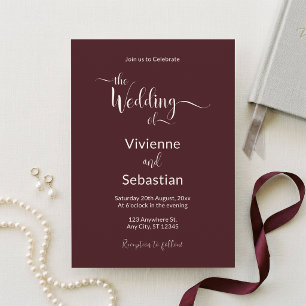 Elegant Burgundy Ivory Script Minimalist Wedding Invitation