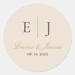 Elegant Burgundy Ivory Vineyard Wedding Monogram Classic Round Sticker