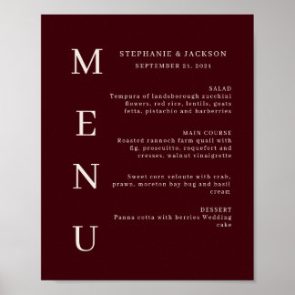 Elegant Burgundy & Ivory Wedding Bar Menu Poster