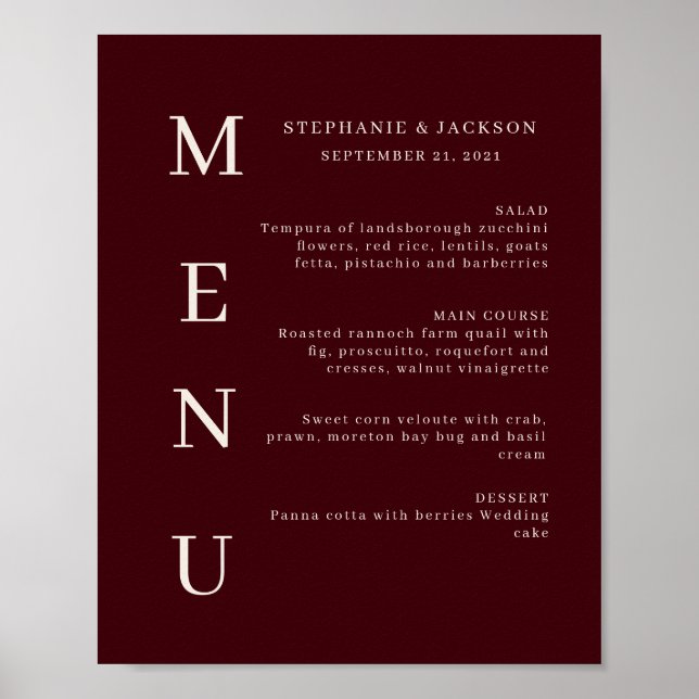 Elegant Burgundy & Ivory Wedding Bar Menu Poster (Front)