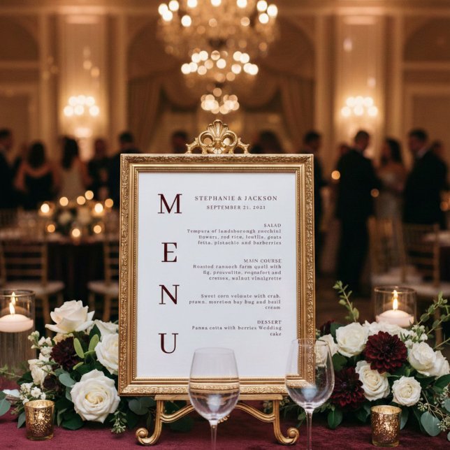 Elegant Burgundy & Ivory Wedding Bar Menu Poster (Creator Uploaded)