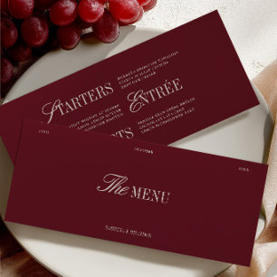 Elegant Burgundy & Ivory Wedding Dinner Menu Card