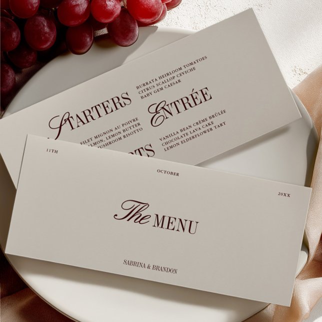 Elegant Burgundy & Ivory Wedding Dinner Menu Card (Elegant Burgundy & Ivory Wedding Dinner Menu Card)