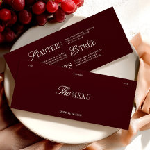 Elegant Burgundy & Ivory Wedding Dinner Menu Card