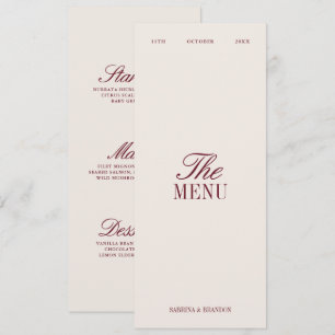 Elegant Burgundy & Ivory Wedding Dinner Menu Card
