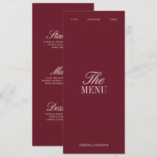 Elegant Burgundy & Ivory Wedding Dinner Menu Card