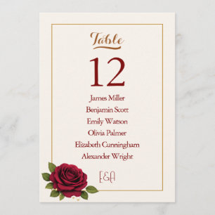 Elegant Burgundy & Ivory Wedding Table Number