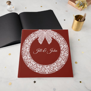 Elegant Burgundy Lace Wreath Wedding Guest Book