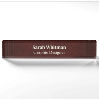 Elegant Burgundy Leather Texture Luxe Professional Nameplate