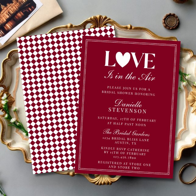 Elegant Burgundy Love Is in the Air Bridal Shower Invitation (Creator Uploaded)