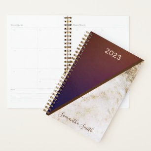 Elegant Burgundy Magenta Gold Fox Marbled 2023 Planner