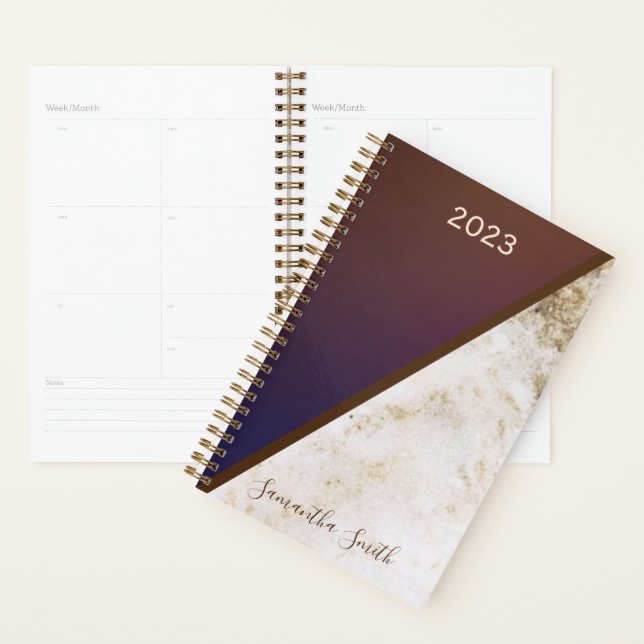 Elegant Burgundy Magenta Gold Fox Marbled 2023 Planner (Display)