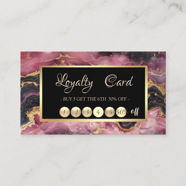 Elegant Burgundy Marble Gold Sequins Frame   Loyalty Card (Front)