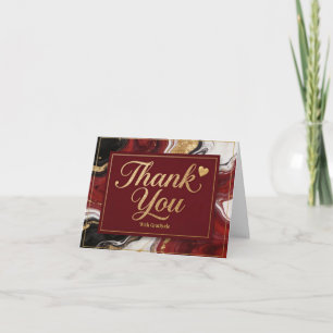 Elegant Burgundy Marble & Gold Thank You Card